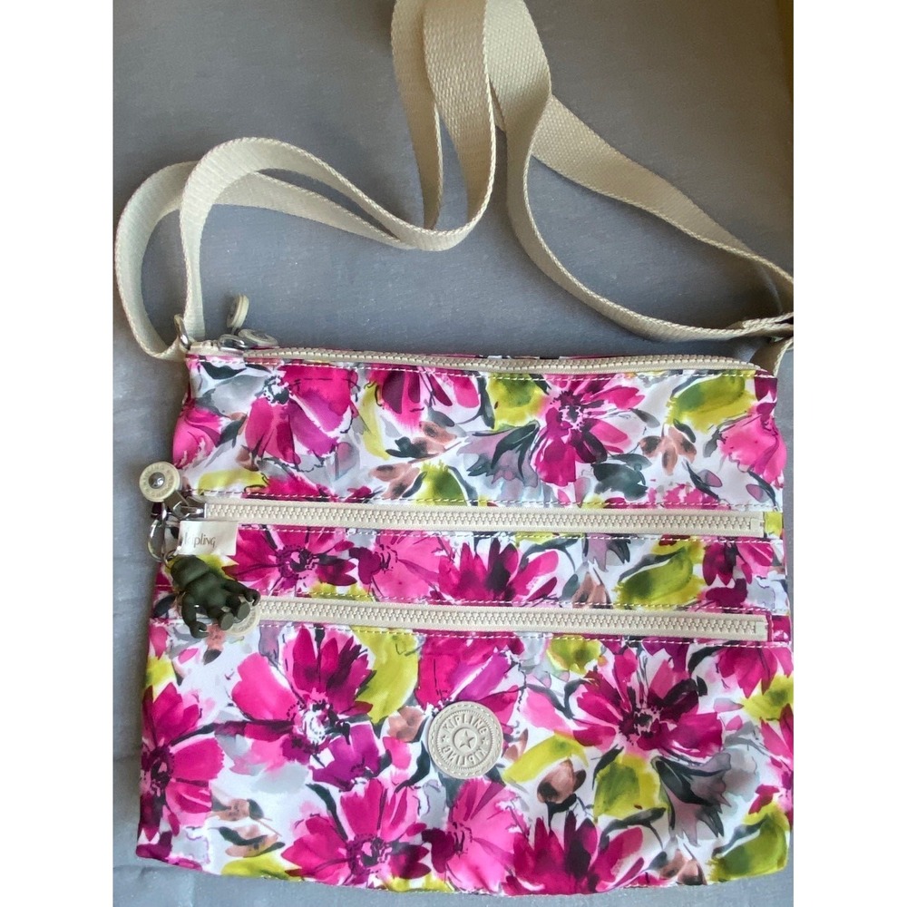 Kipling Purse Alvar Blushing Posies Flower Floral Pink Crossbody Shoulder S7